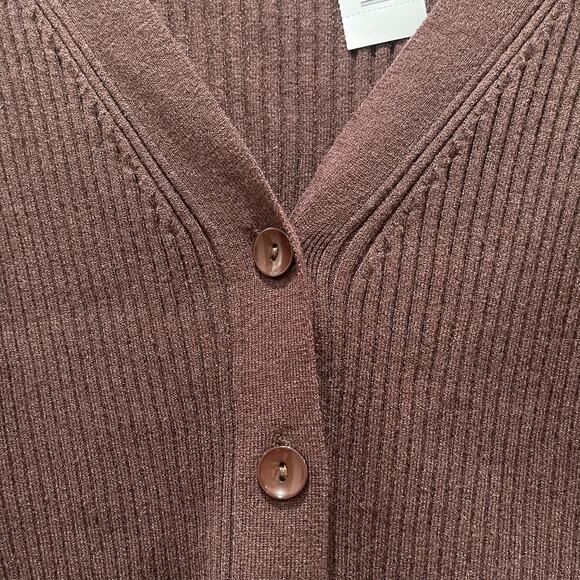 Lulu's Brown Ribbed Balloon Sleeve Button Cardigan Size XS - Picture 5 of 6